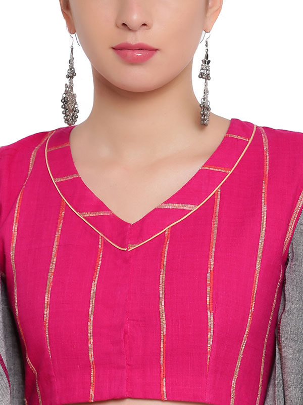 खेस ✥ Pink khesh blouse with grey khesh umbrella sleeves ✥ 8