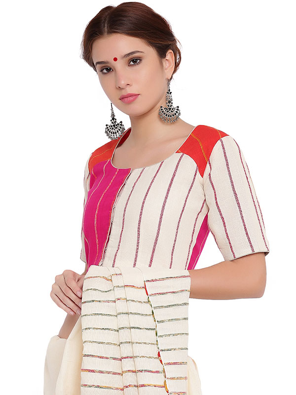 खेस ✥ Three panel blouse in white, pink and orange khesh ✥ 9