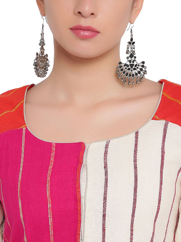 खेस ✥ Three panel blouse in white, pink and orange khesh ✥ 9
