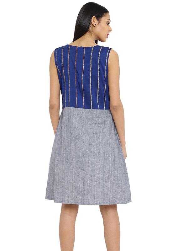 खेस ✥ Blue khesh and grey Cotton Handwoven Dress ✥ c