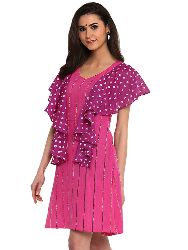 खेस ✥ Pink khesh with ruffel bandhani dress ✥ a