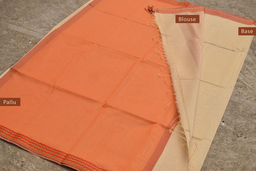 handloom maheshwari cotton silk saree - orange and beige color