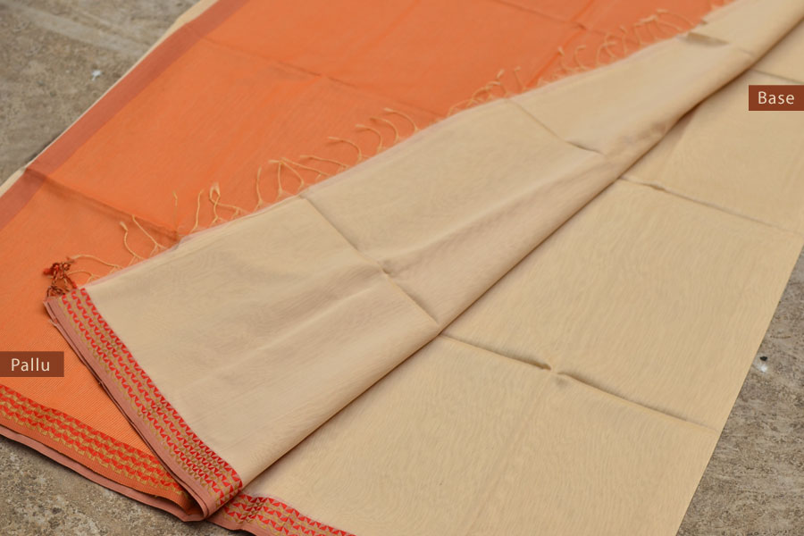 handloom maheshwari cotton silk saree - orange and beige color