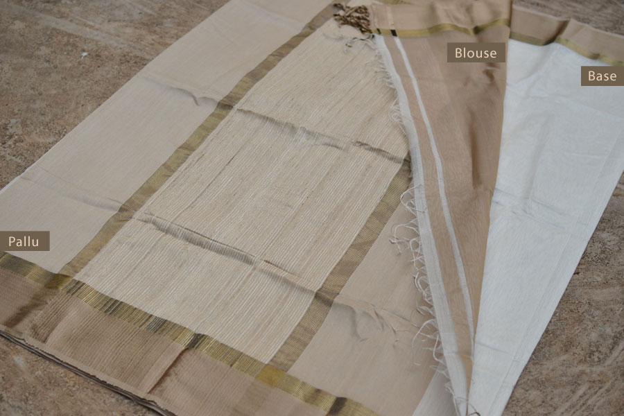 handwoven maheshwari  silk saree in white color with zari border