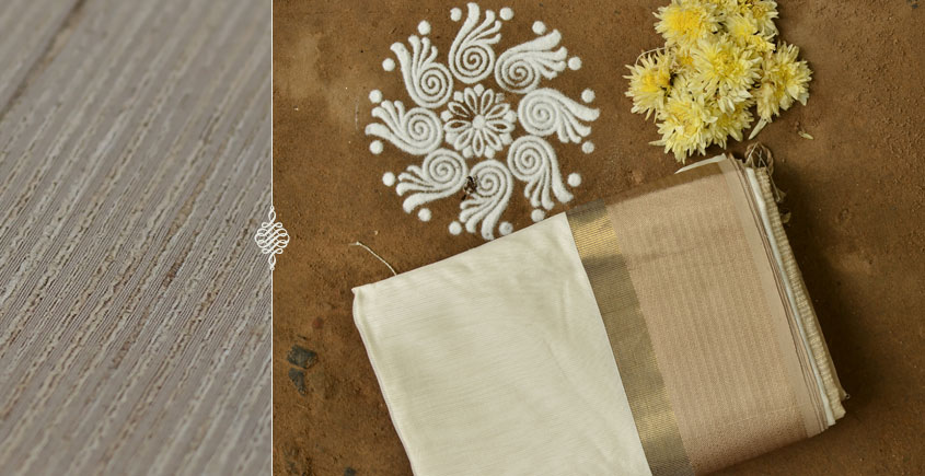 handwoven maheshwari  silk saree in white color with zari border