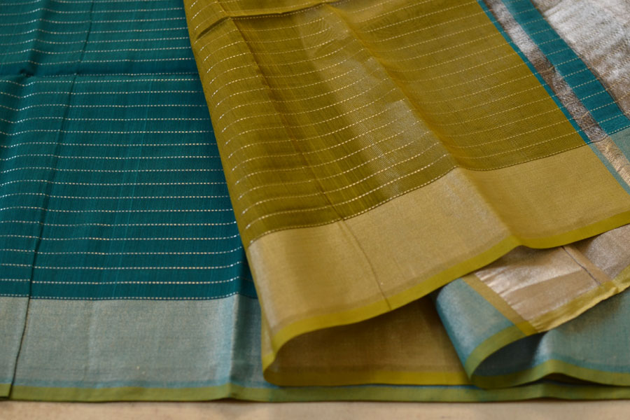 maheshwari saree teal blue color with zari pallu