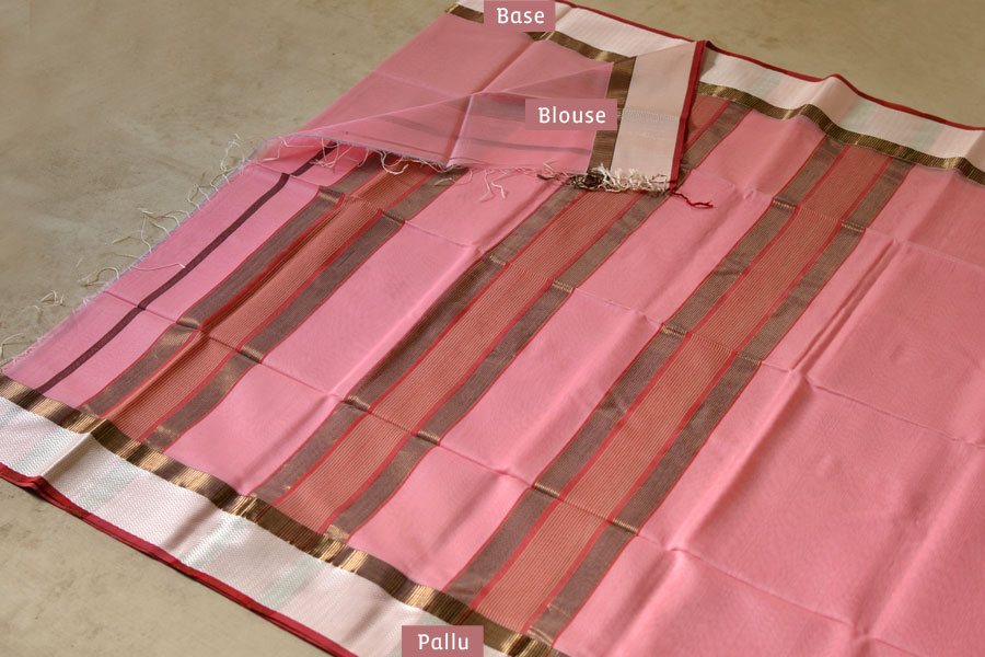 handloom maheshwari cotton silk saree - baby pink color