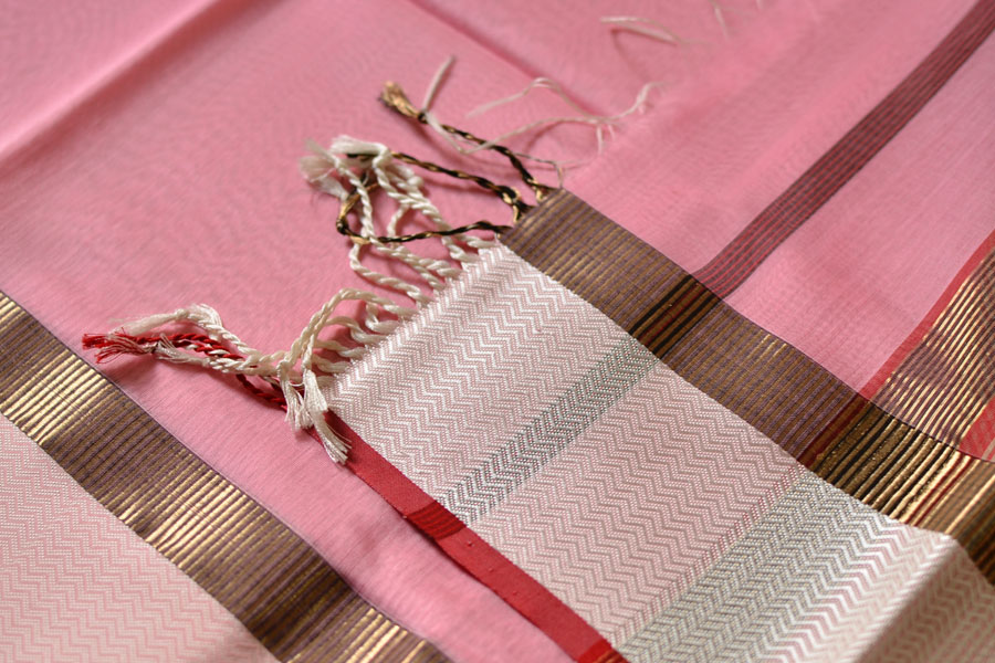 handloom maheshwari cotton silk saree - baby pink color