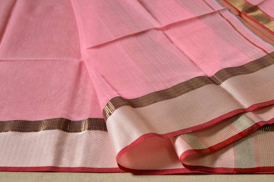 handloom maheshwari cotton silk saree - baby pink color