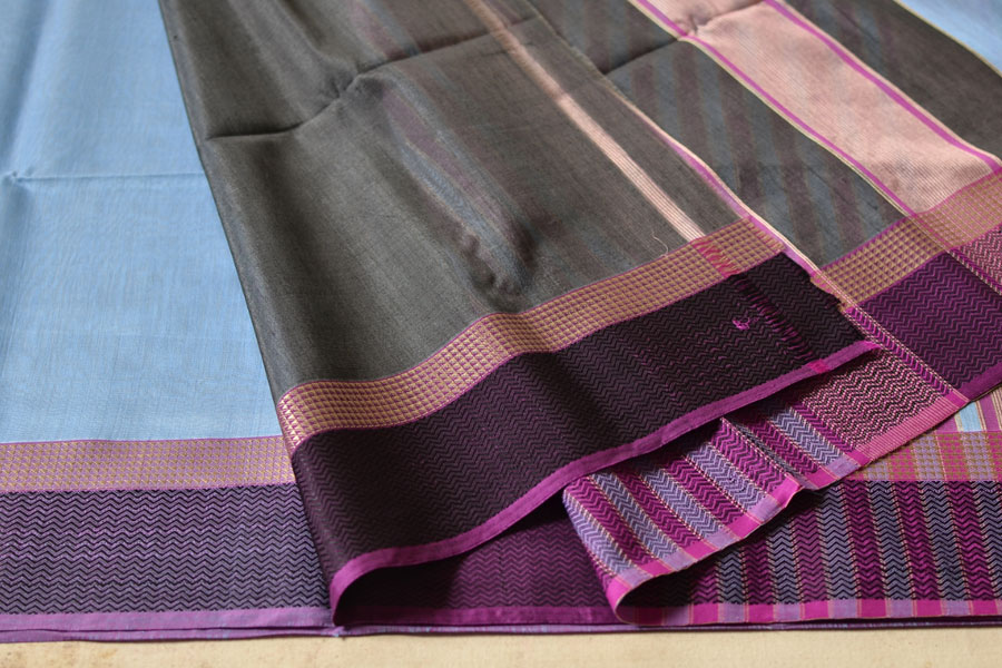 maheshwari cotton silk handloom saree - purple color with resham border