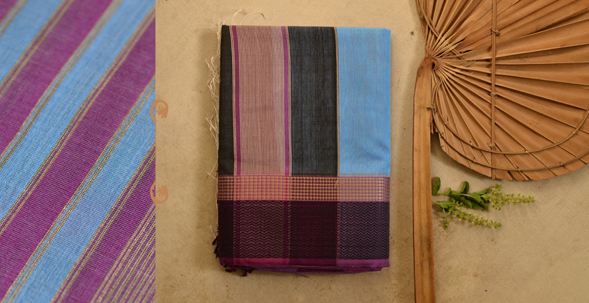 maheshwari cotton silk handloom saree - purple color with resham border