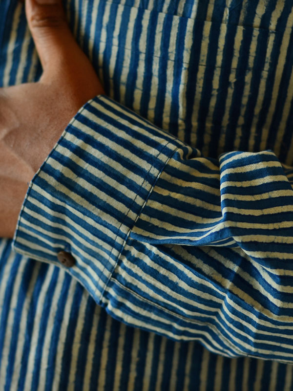 Sanganeri . Cotton Shirt ~ Blue line