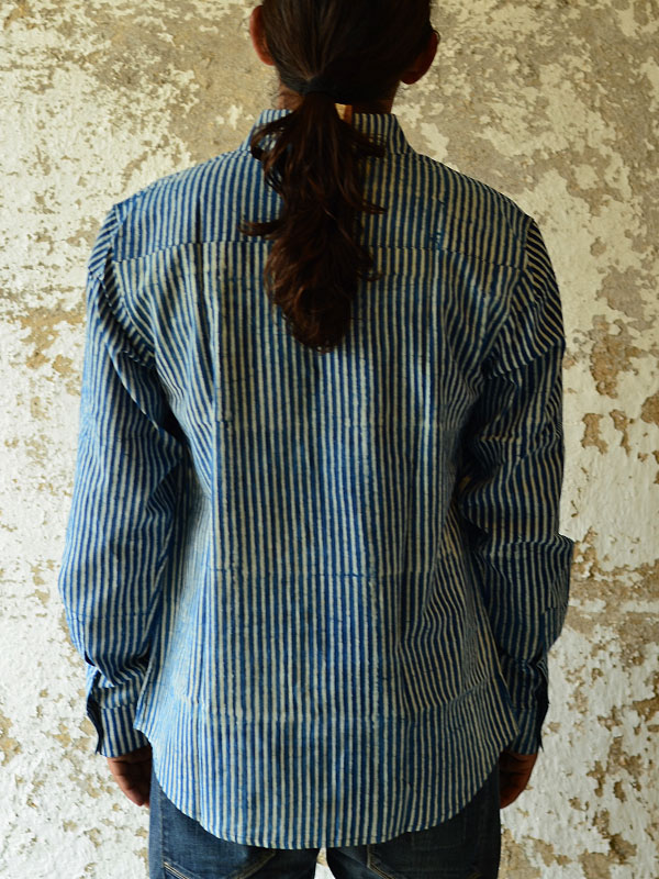 Sanganeri . Cotton Shirt ~ Blue line