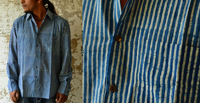 Sanganeri . Cotton Shirt ~ Blue line