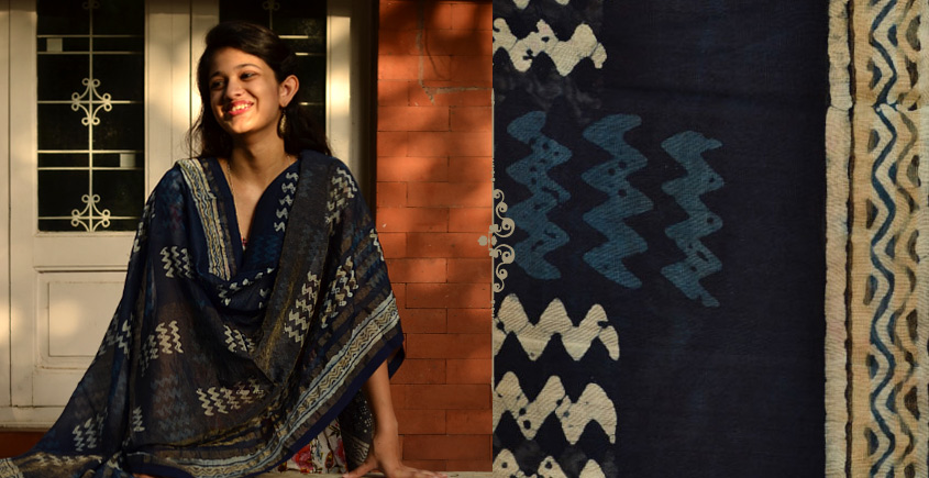 Indigo grounds ~ Batic Indigo * Chanderi Dupatta * 10 *