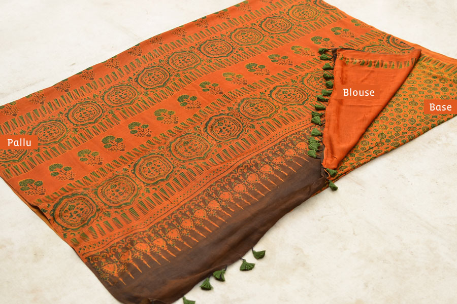 परवा ❋ Gajji Silk . Ajrakh Saree { y }