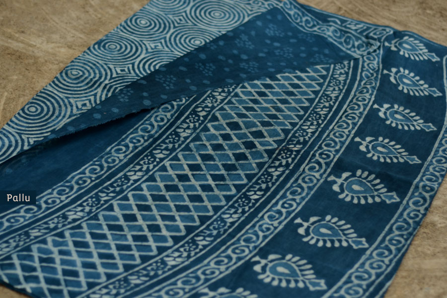 Satviki ✻ Indigo Dabu ✻ Cotton Saree -- 12