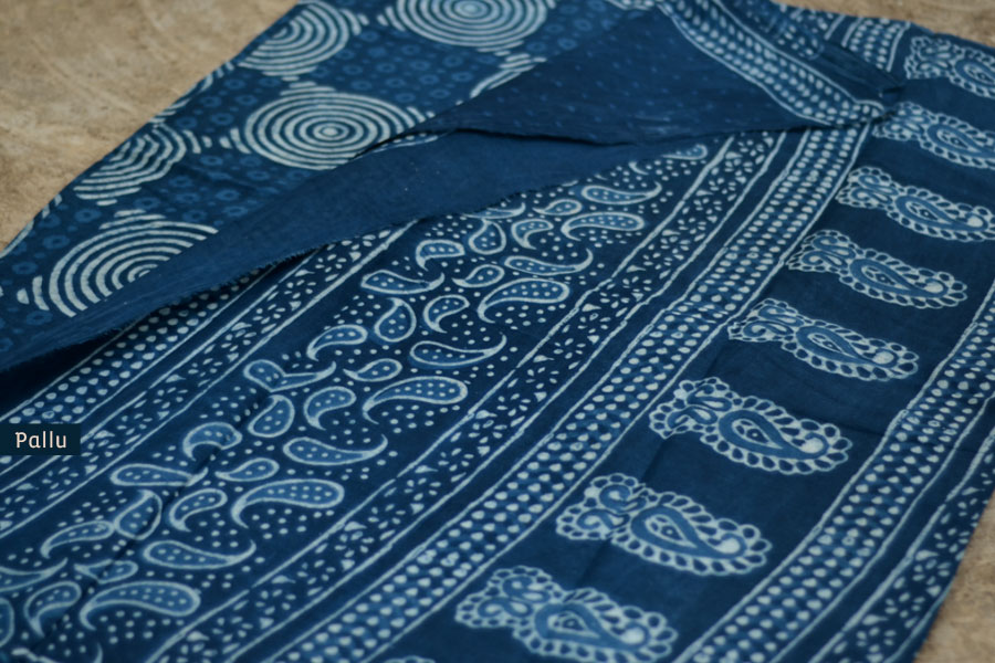 Satviki ✻ Indigo Dabu ✻ Cotton Saree -- 14