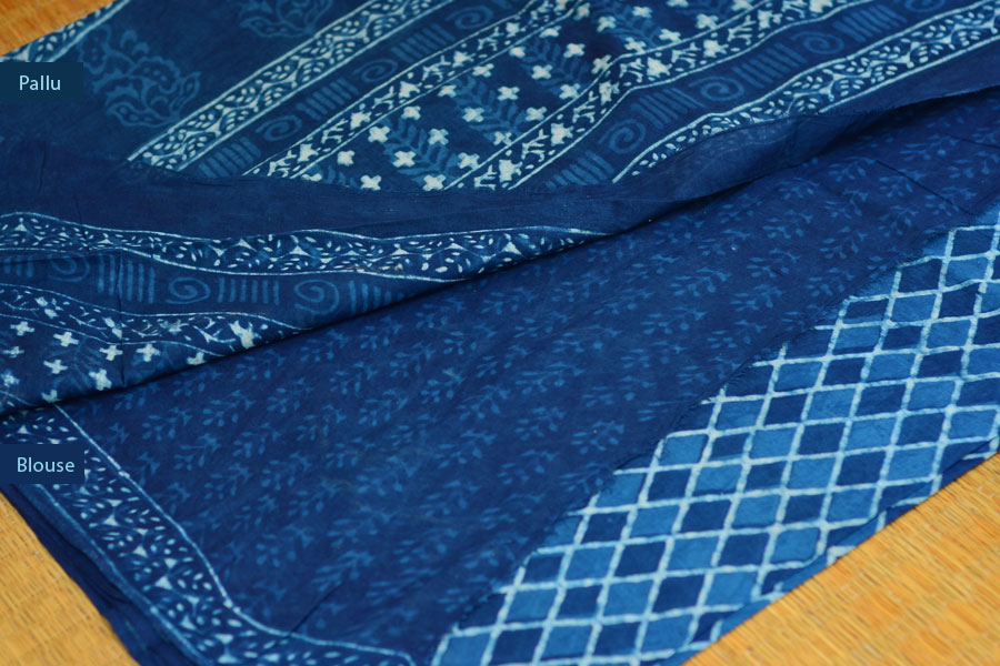 Syaama ~ Indigo Dabu printed . Cotton Saree ~ 1