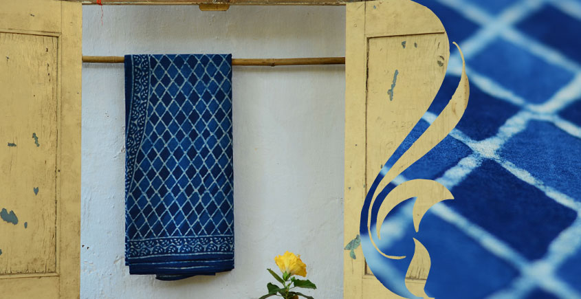 Syaama ~ Indigo Dabu printed . Cotton Saree ~ 1