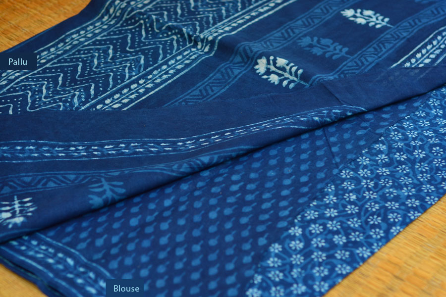 Syaama ~ Indigo Dabu printed . Cotton Saree ~ 10