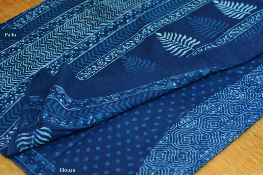 Syaama ~ Indigo Dabu printed . Cotton Saree ~ 4