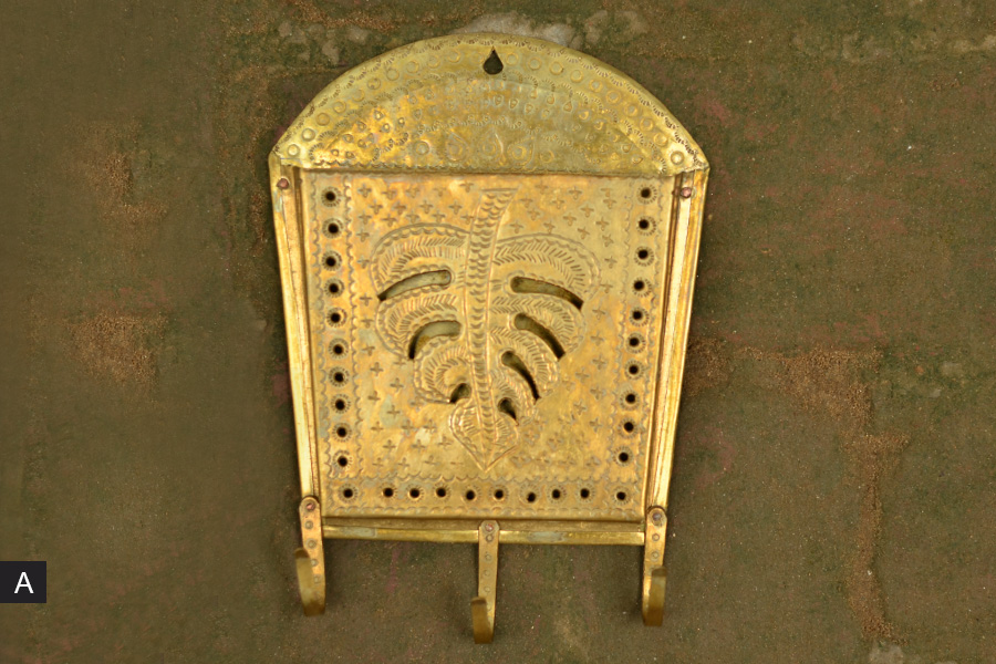 handmade brass letter holder, key holder, card holder