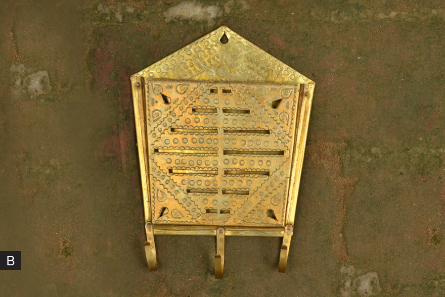 handmade brass letter holder, key holder, card holder