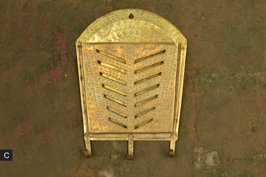 handmade brass letter holder, key holder, card holder