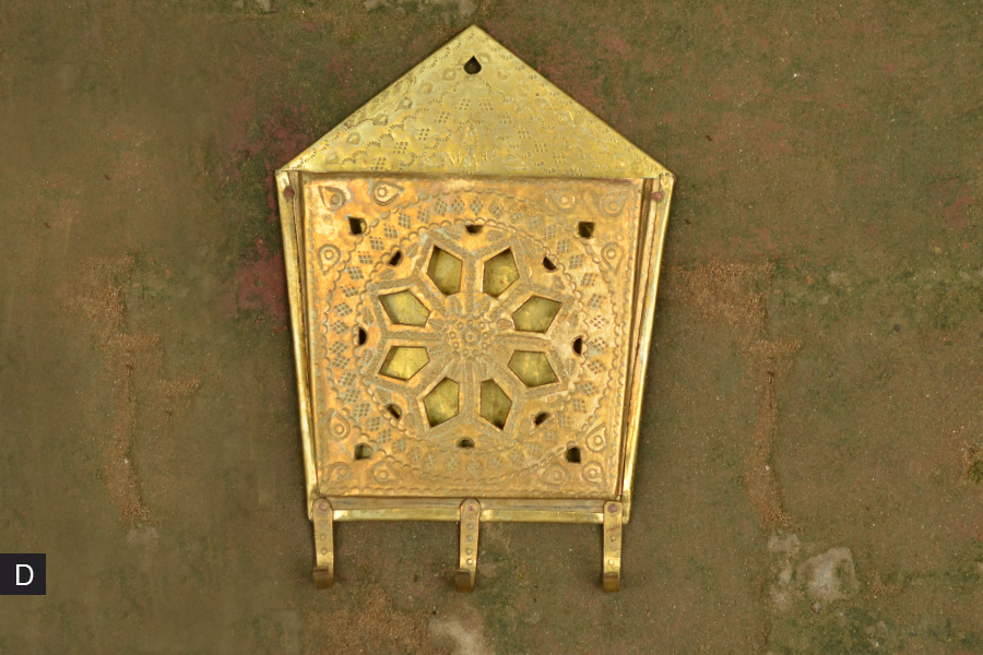handmade brass letter holder, key holder, card holder