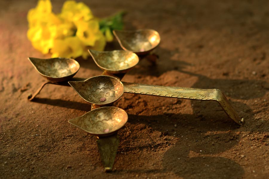 buy five diya - pure brass