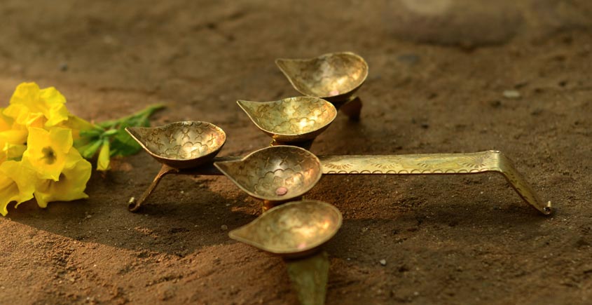 buy five diya - pure brass