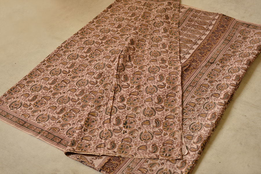 बेला ✤ Kalamkari Motif . Block Printed . Cotton Saree ✤ B