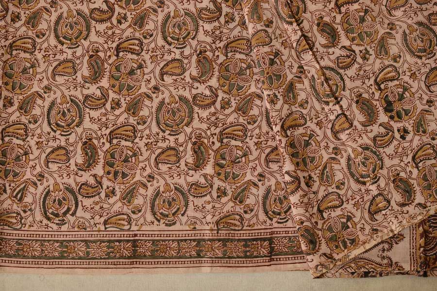 बेला ✤ Kalamkari Motif . Block Printed . Cotton Saree ✤ B