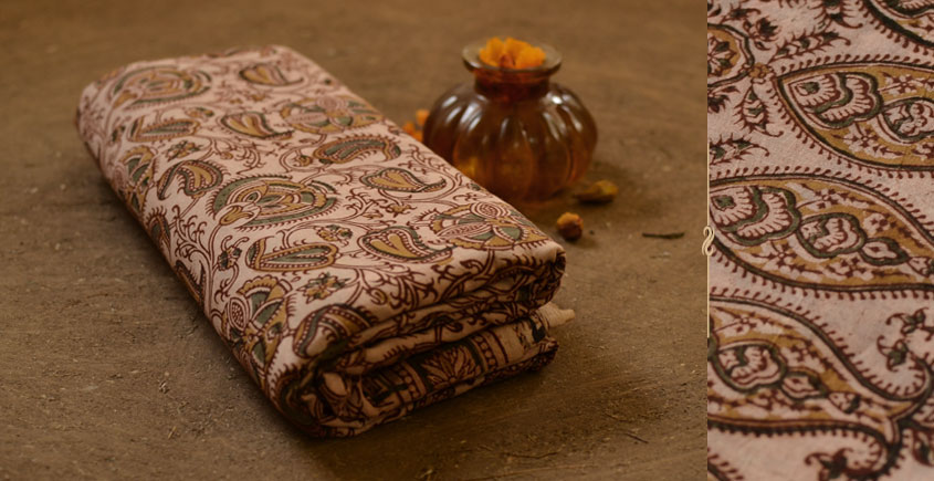 बेला ✤ Kalamkari Motif . Block Printed . Cotton Saree ✤ B