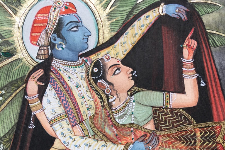 Miniature Painting ~ Rajasthan ~ Radha krishna in the Rain