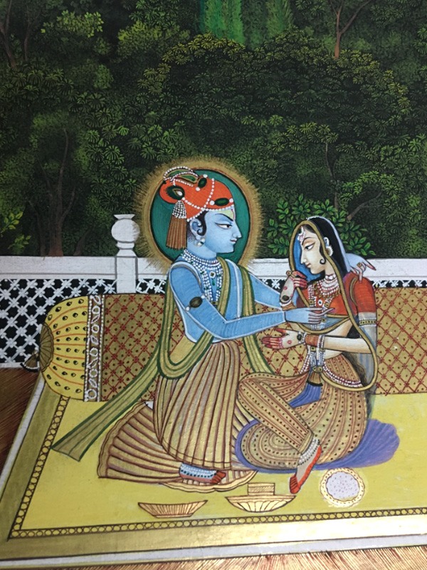 Miniature Painting ~ Rajasthan ~ Radha Krishna with Sakhi