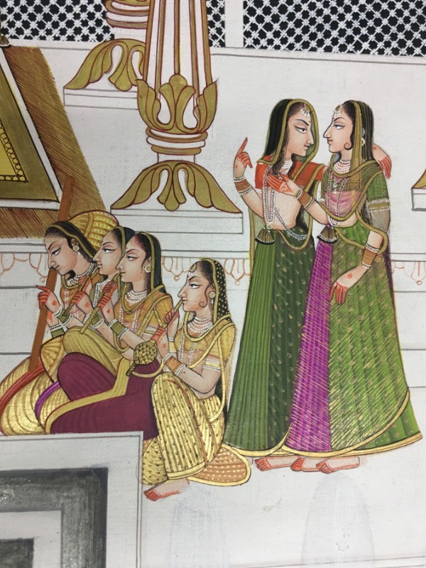 Miniature Painting ~ Rajasthan ~ Radha Krishna with Sakhi