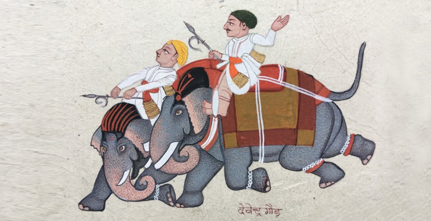 Miniature Painting from Rajasthan ~ Elephant rider